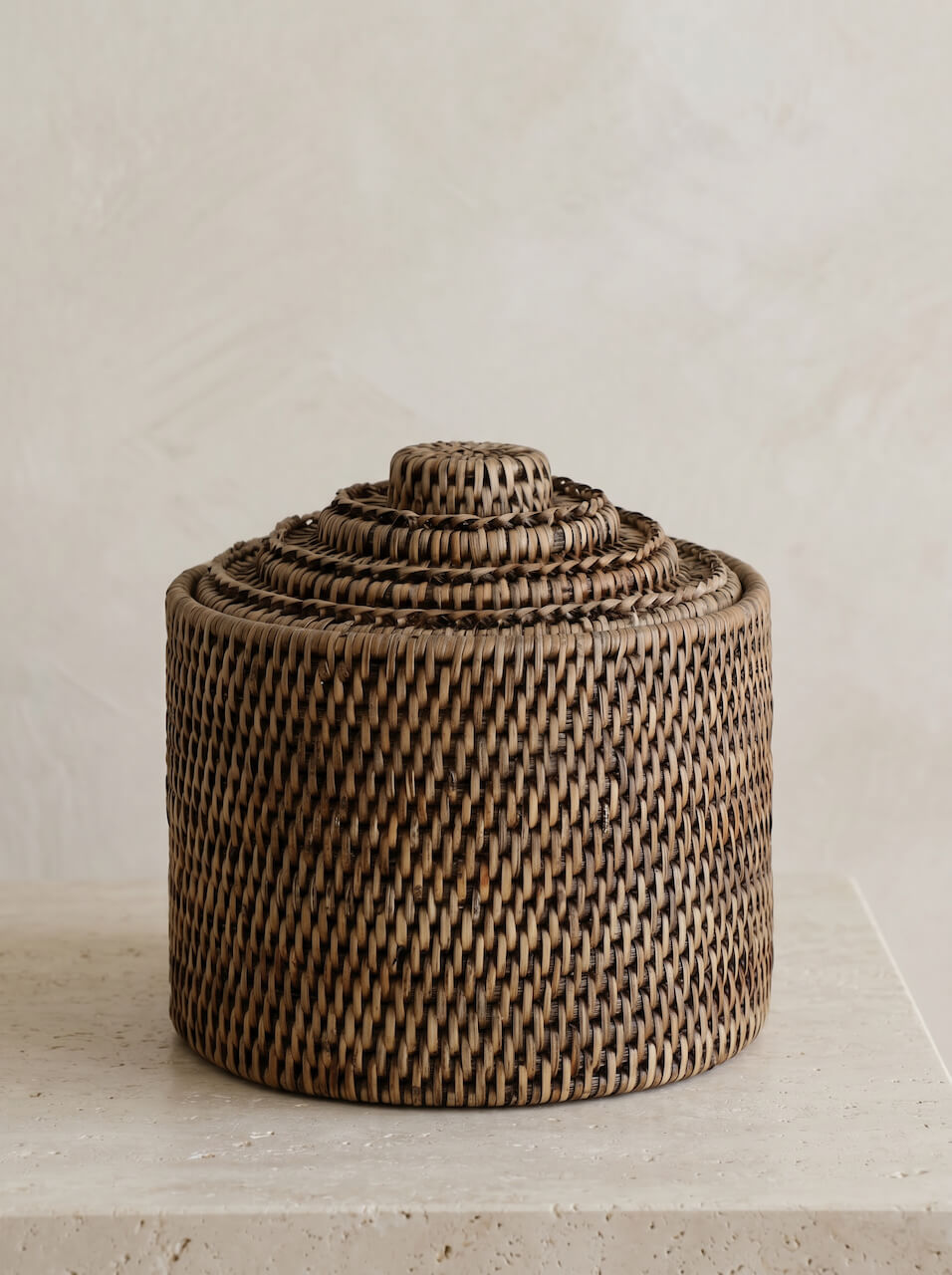 Leith Rattan Medium Lidded Storage Box - Antique Brown