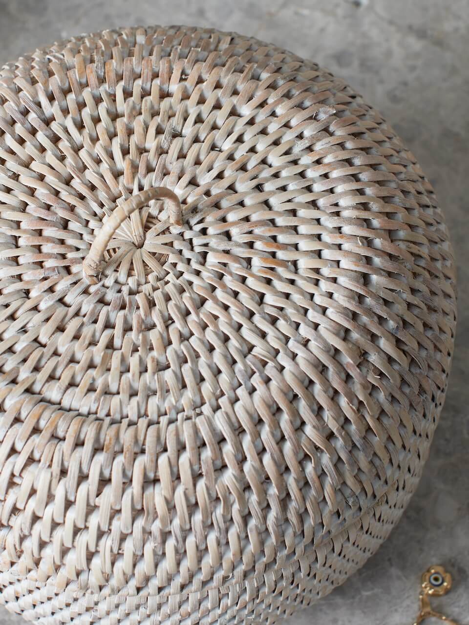 Ely Round Rattan Storage Box - White - Small