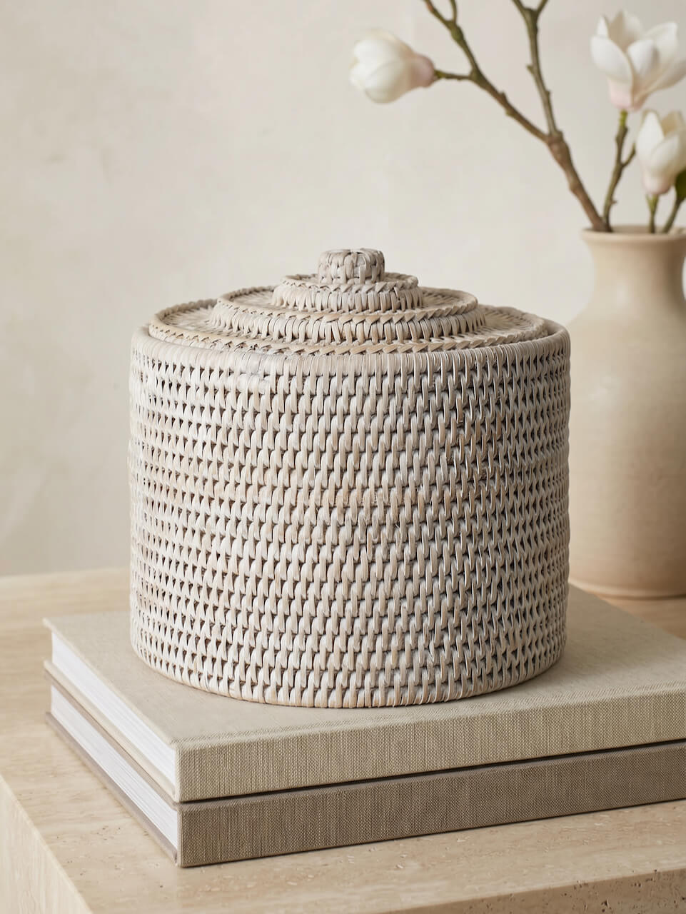 Leith Rattan Medium Lidded Storage Box - White